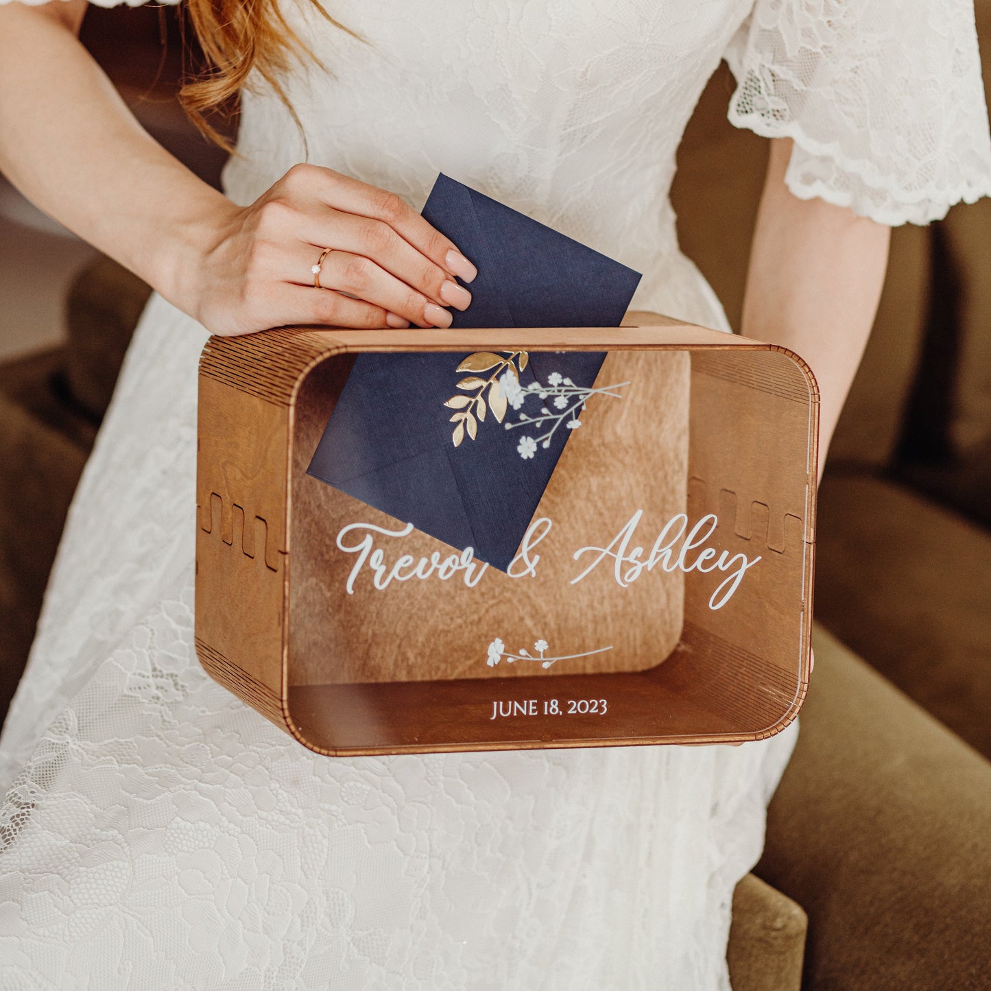 Personalized Wedding Card Box with Acrylic Glass: Boho Bridal Shower Decor