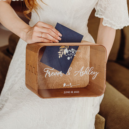Personalized Wedding Card Box with Acrylic Glass: Wooden Cards & Gifts Box