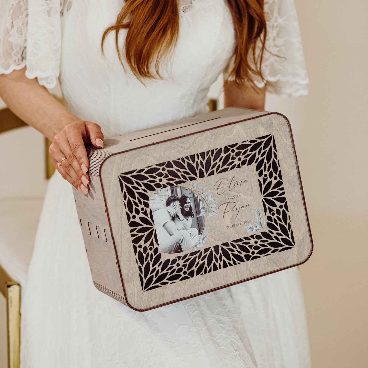 Personalized Wedding Card Box with Photo: Farmhouse & Barn Ceremony Gift, Custom Wooden Anniversary Keepsake