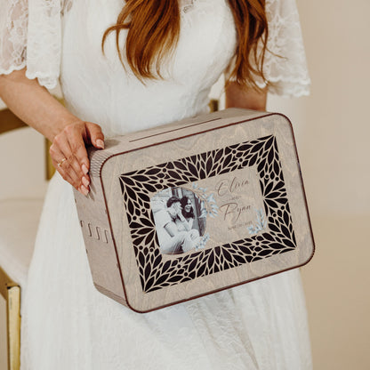 Personalized Wedding Card Box with Photo: Farmhouse & Barn Ceremony Gift, Custom Wooden Anniversary Keepsake