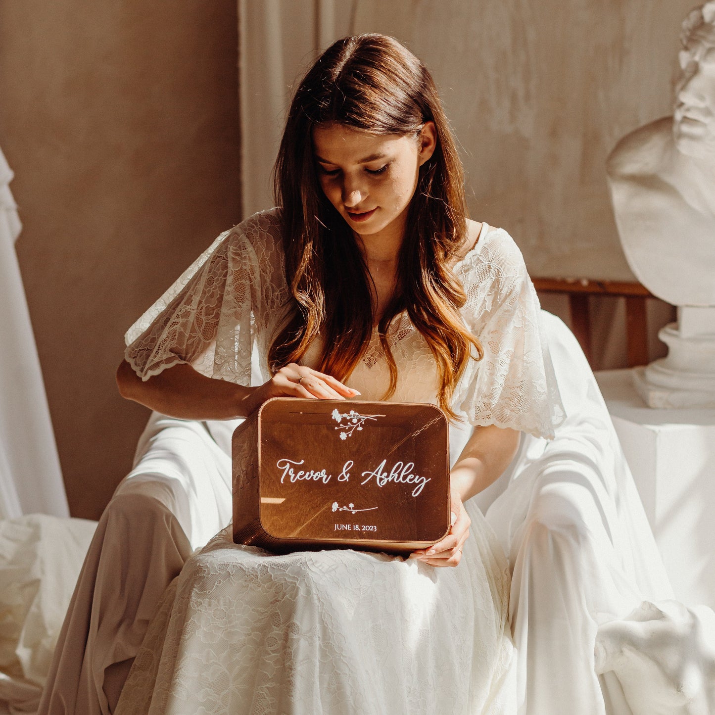Personalized Wedding Card Box with Acrylic Glass: Boho Bridal Shower Decor