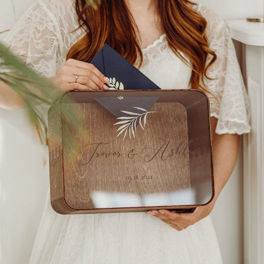 Personalized Wedding Card Box with Acrylic Glass: Wooden Cards & Gifts Box