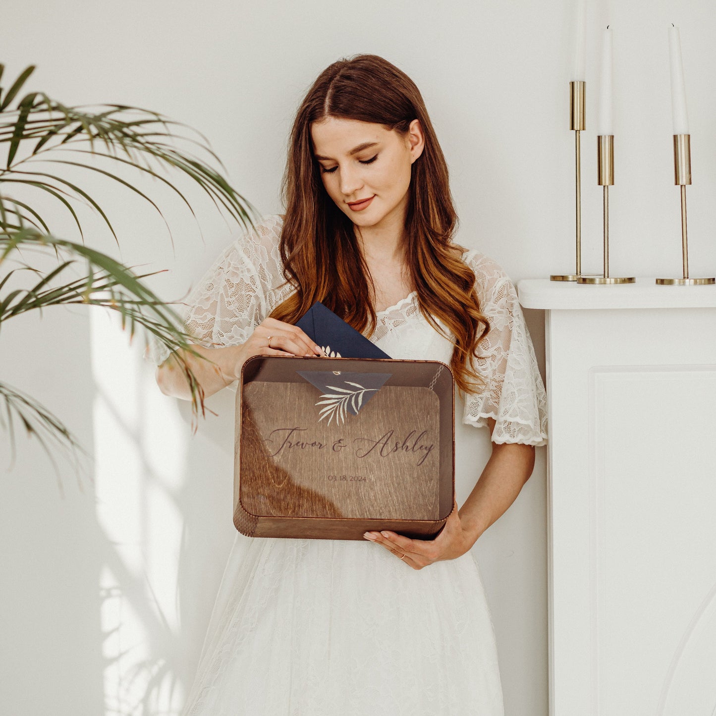 Personalized Wedding Card Box with Acrylic Glass: Wooden Cards & Gifts Box