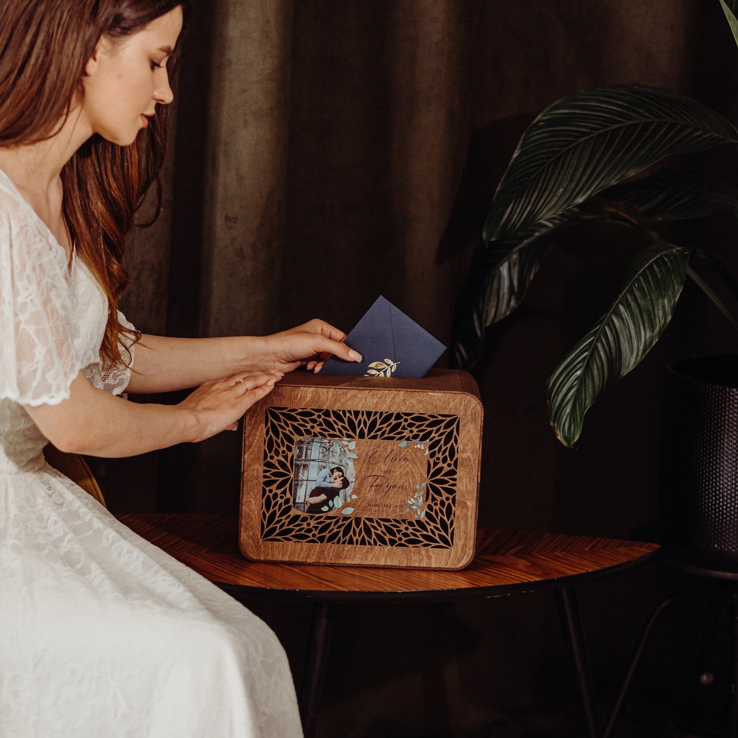 Personalized Wedding Card Box with Photo: Farmhouse & Barn Ceremony Gift, Custom Wooden Anniversary Keepsake