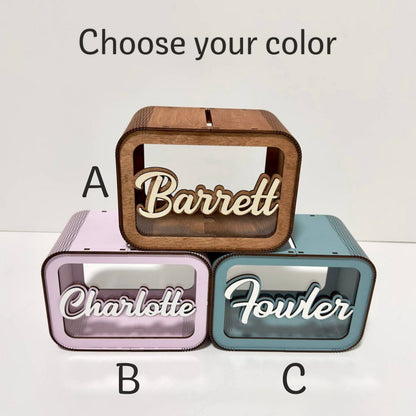 Personalized Wooden Kid Piggy Bank, Montessori Coin Bank, Custom Educational Toy, Money Saving Box, Toddler Bank, Unique Baby Shower Gift