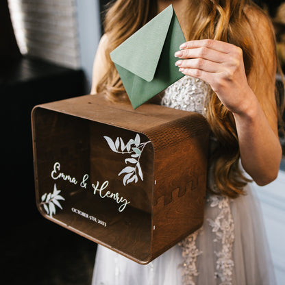 Personalized Wedding Card Box with Slot: Clear Acrylic Glass & Wood, Modern Decor