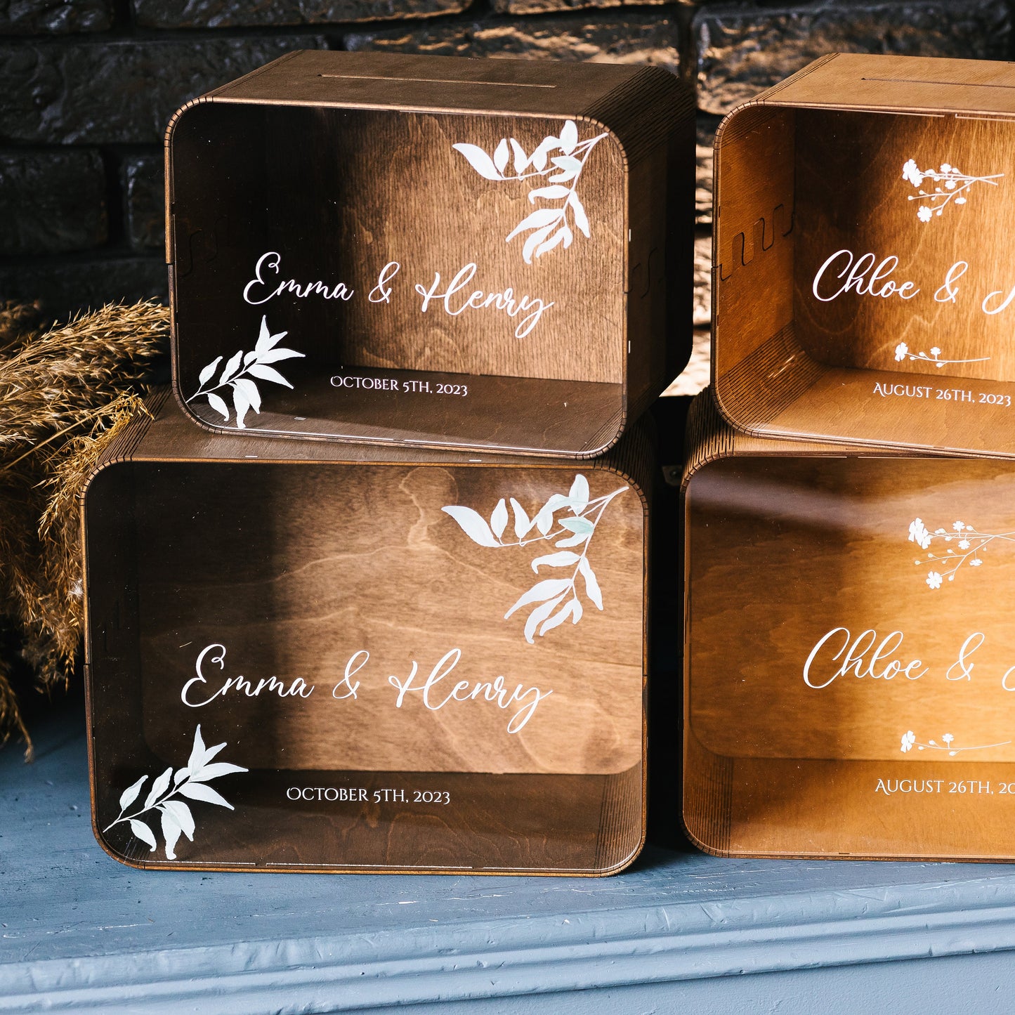 Personalized Wedding Card Box with Acrylic Glass: Boho Bridal Shower Decor