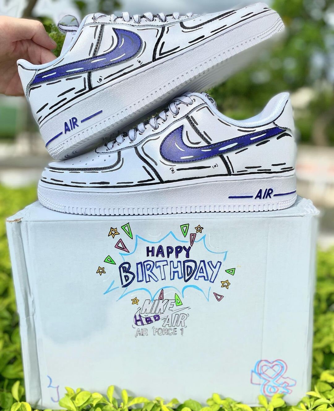 Hand Painted Air Force 1 Sneakers: Custom 2D Comic Shoes AF1 white personalized gift design wedding fashion trainers anime shoes | MP52