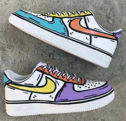 Custom Hand-Painted Air Force 1 Sneakers: 2D Comic Style | MO47