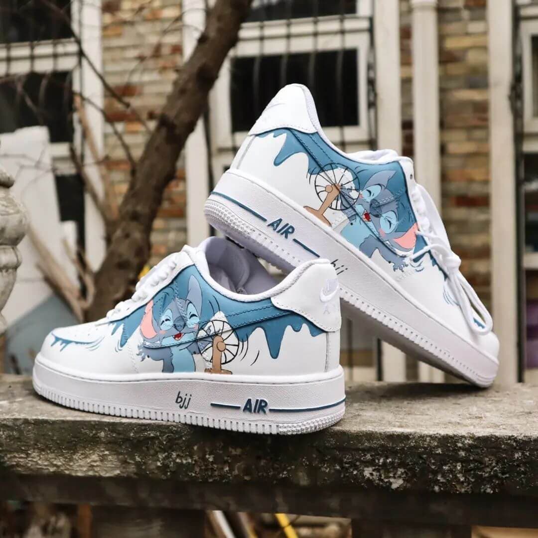 Hand-Painted Stitch Air Force 1: Custom Cartoon Sneakers AF1 white personalized gift design wedding fashion shoes anime trainers | ON13