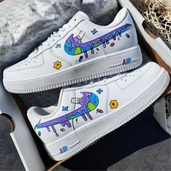 Hand Painted Air Force 1 Sneakers:Custom Juice Wrld Drip Cartoon Street Style AF1 white personalized gift design wedding fashion trainers | LH37