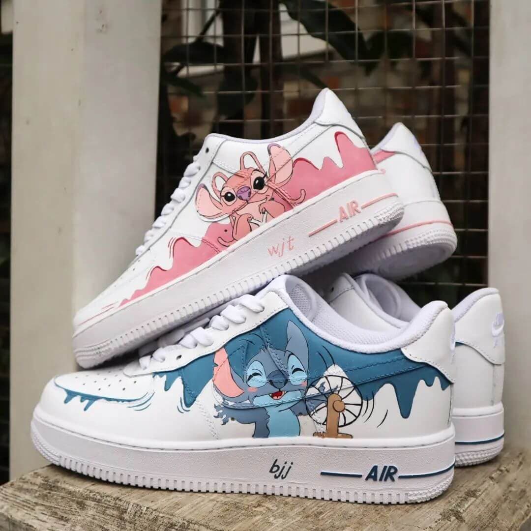 Hand-Painted Stitch Air Force 1: Custom Cartoon Sneakers AF1 white personalized gift design wedding fashion shoes anime trainers | ON13