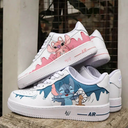 Hand-Painted Stitch Air Force 1: Custom Cartoon Sneakers AF1 white personalized gift design wedding fashion shoes anime trainers | ON13