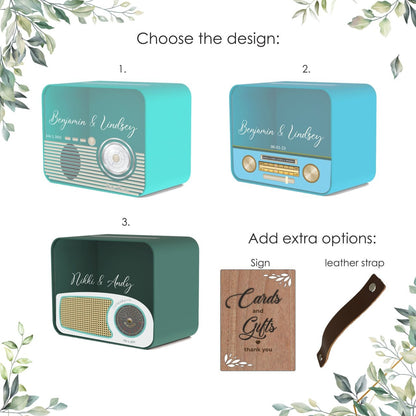 Retro Radio Card Box: Blue Wedding Money Box with Leather Strap