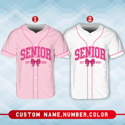 Senior 2025 Baseball Jersey, Custom Name Baseball Jersey, Personalized Jersey, Glitter Pink Bow, Class Off 2025, Graduation, Senior Gifts | NU31