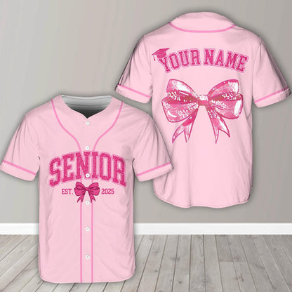 Senior 2025 Baseball Jersey, Custom Name Baseball Jersey, Personalized Jersey, Glitter Pink Bow, Class Off 2025, Graduation, Senior Gifts | NU31