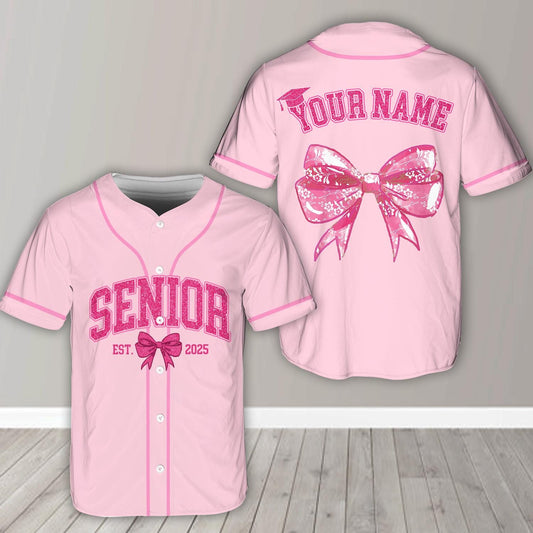 Senior 2025 Baseball Jersey, Custom Name Baseball Jersey, Personalized Jersey, Glitter Pink Bow, Class Off 2025, Graduation, Senior Gifts | NU31