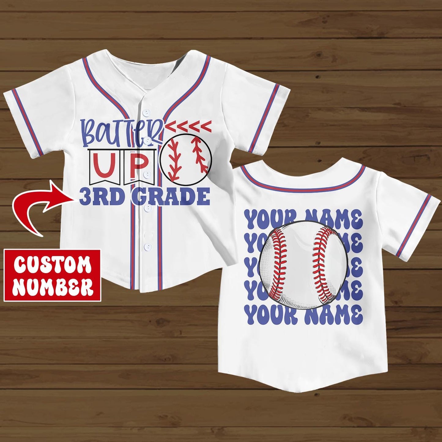 Custom Number Batter Up Grade Baseball Jersey, Personalized Baseball Jersey, Birthday Youth Kid Baseball Jersey, Back To School Tee For Baby | DB34