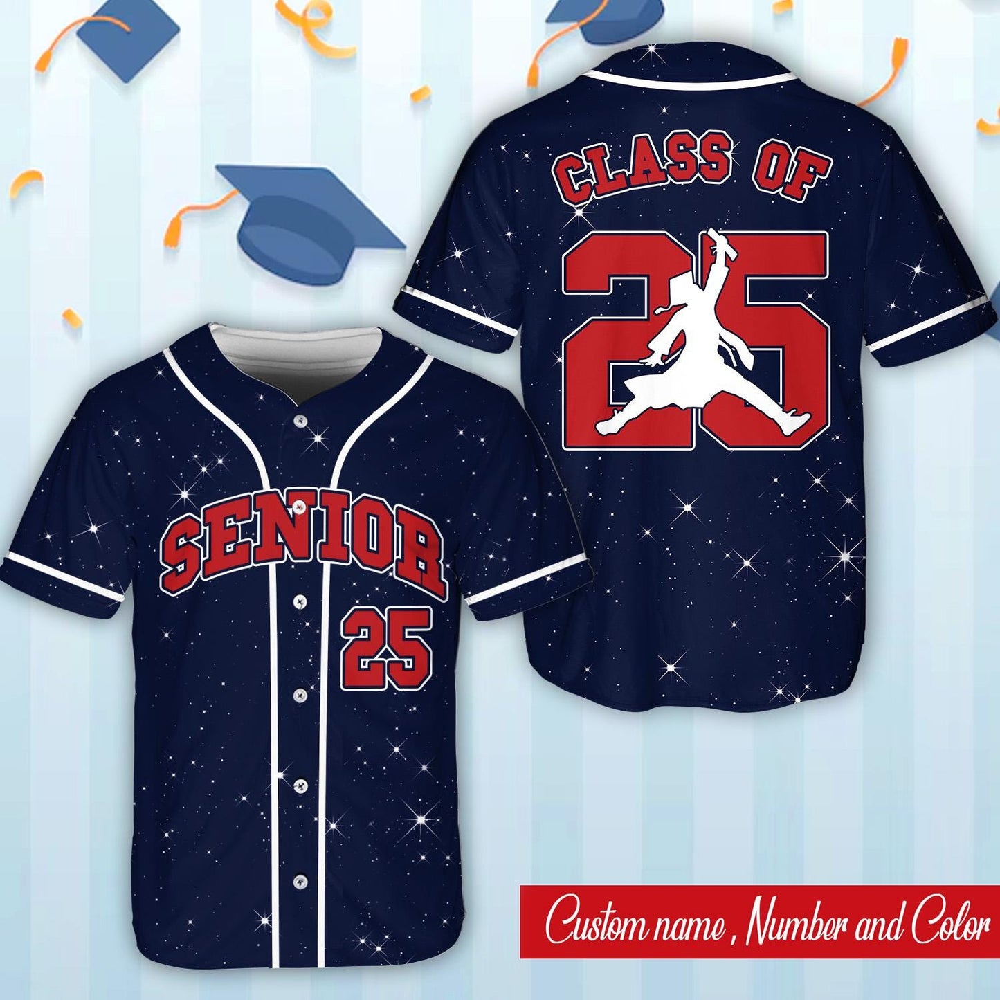 Senior 25 Baseball Jersey, Glitter Baseball Jersey, Personalized Jersey, Class Off 2025, Graduation, Senior Gifts | VG51