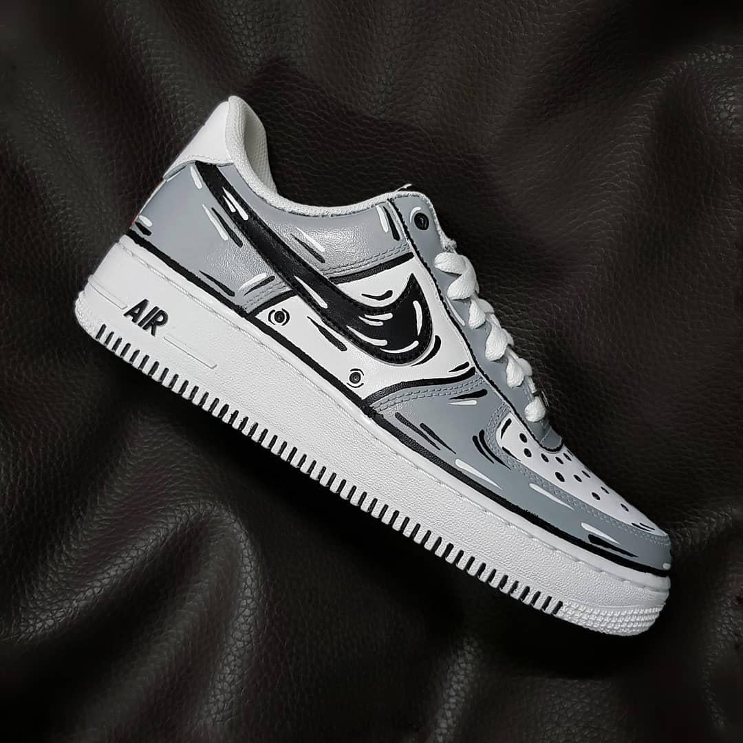 Custom Hand-Painted Air Force 1 Sneakers: Gray Cartoon Anime Shoes AF1 trendy white personalized gift design wedding fashion | MQ41