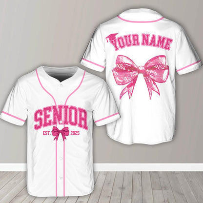 Senior 2025 Baseball Jersey, Custom Name Baseball Jersey, Personalized Jersey, Glitter Pink Bow, Class Off 2025, Graduation, Senior Gifts | NU31