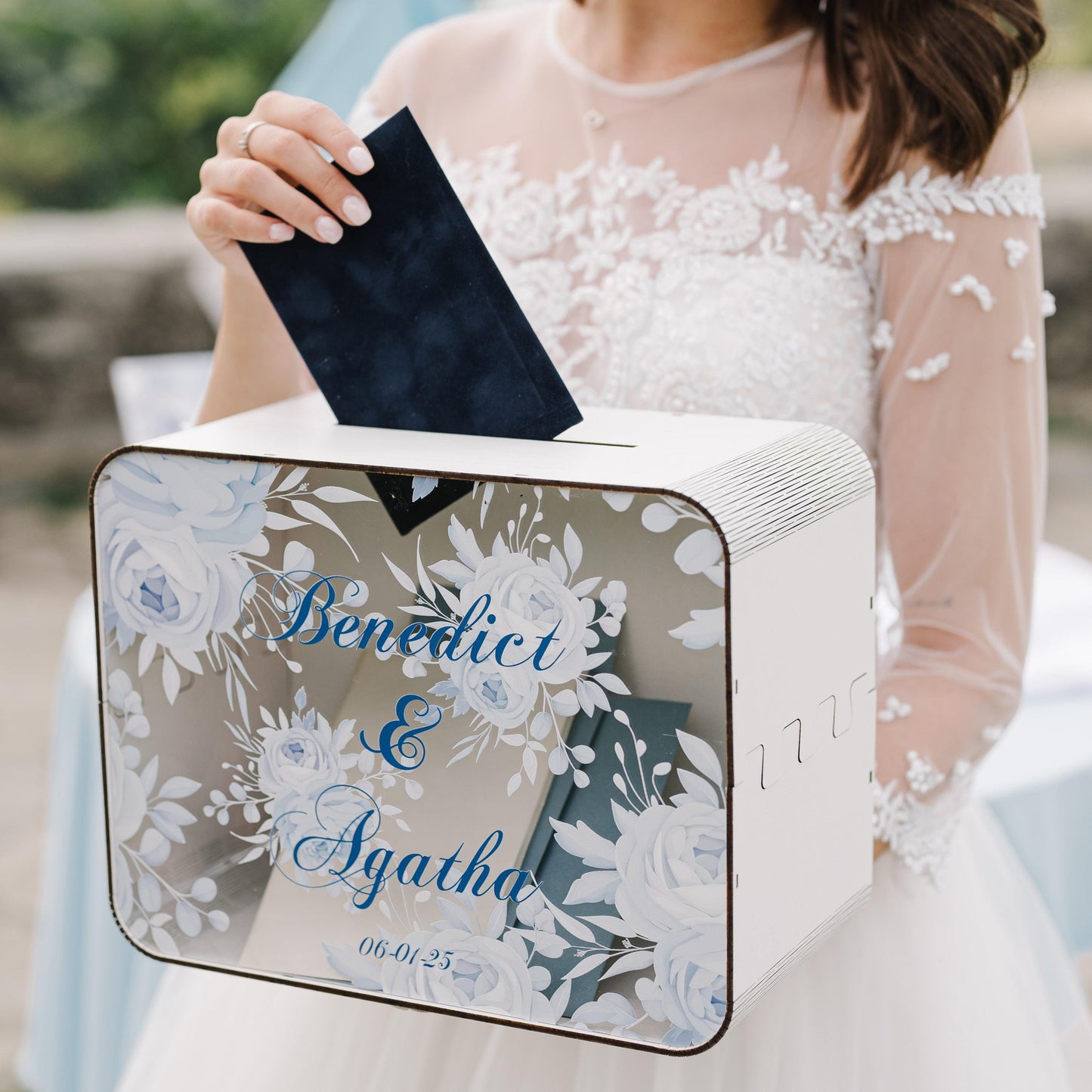 Personalized Floral Wedding Card Box, Vintage Roses Guest Book, Plywood Bridal Shower