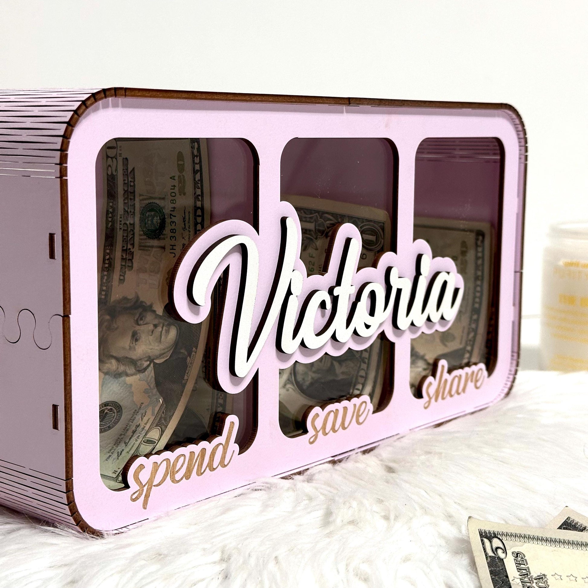 Three-Part Money Box | Custom Kids Money Organizer | Wooden Triple Slot Bank  | Kids Split Savings Bank