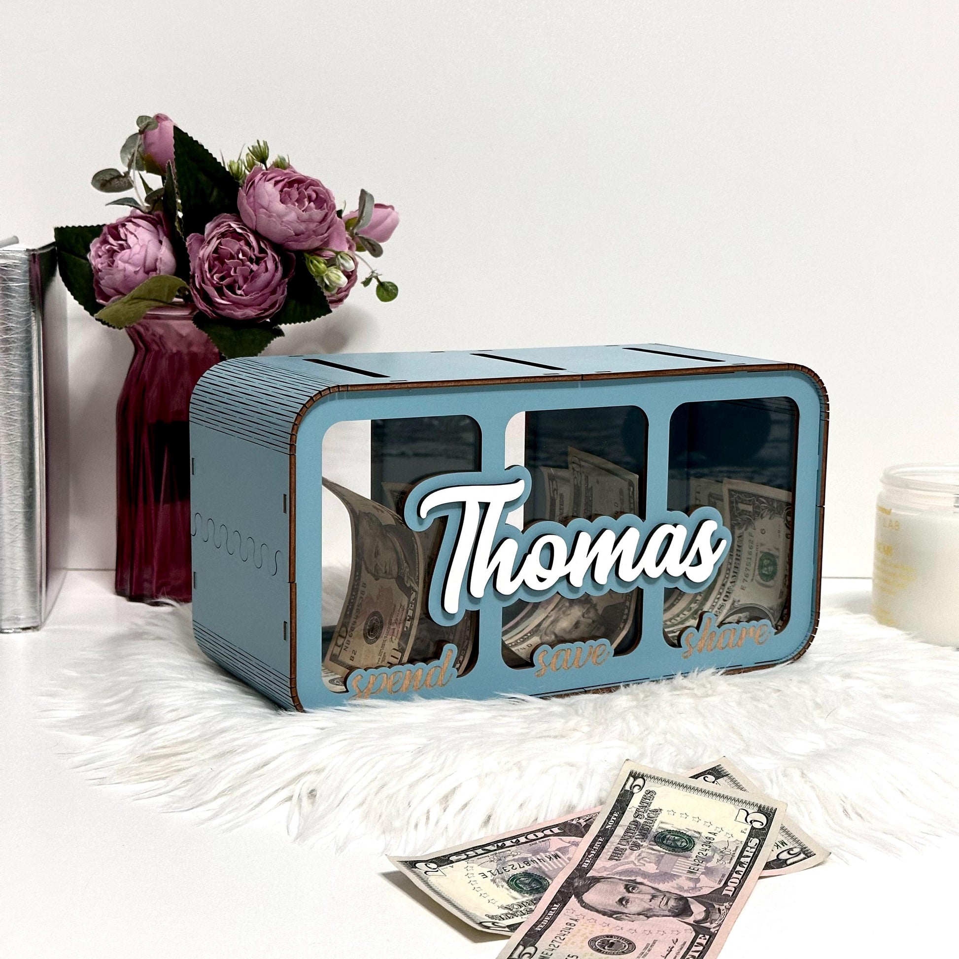 Share Save Spend Bank, Child’s Bank, Wood Piggy Bank, Personalized Kids Money Bank, Dave Ramsey Inspired Gift, Montessori Toy