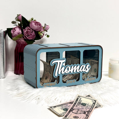Save Spend Share Bank / Saving Piggy Bank / Customized Piggy Bank / Give Save Spend / Divided Piggy Bank/Personalized Piggy Bank/Divvy Bank/
