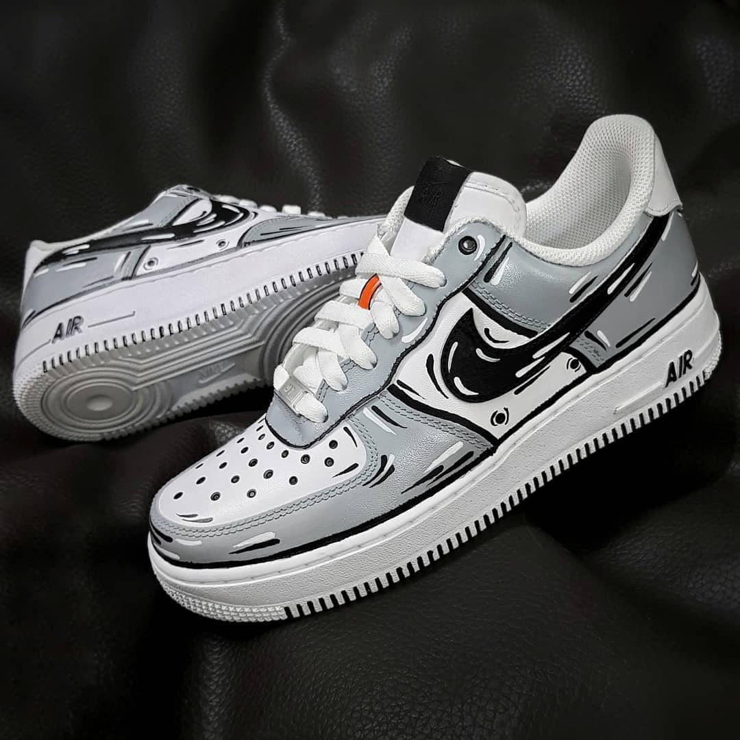 Custom Hand-Painted Air Force 1 Sneakers: Gray Cartoon Anime Shoes AF1 trendy white personalized gift design wedding fashion | MQ41