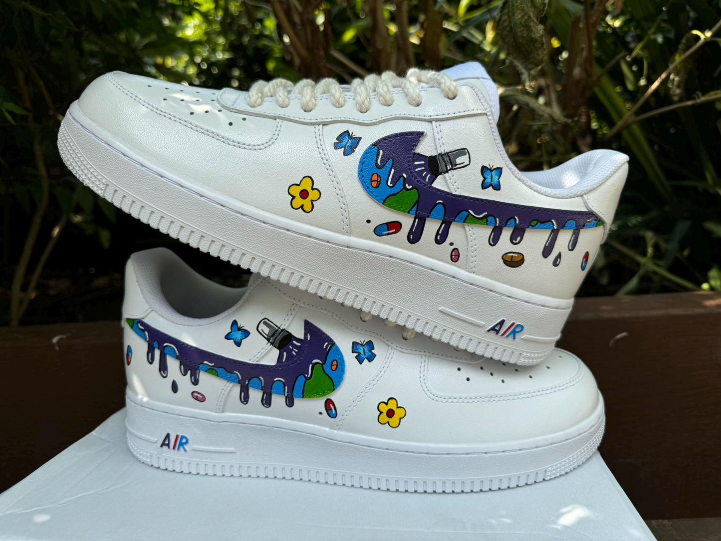Hand Painted Air Force 1 Sneakers:Custom Juice Wrld Drip Cartoon Street Style AF1 white personalized gift design wedding fashion trainers | LH37