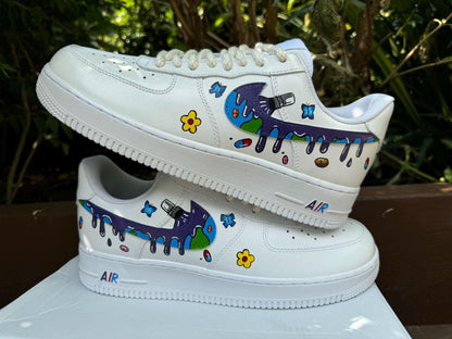 Hand Painted Air Force 1 Sneakers:Custom Juice Wrld Drip Cartoon Street Style AF1 white personalized gift design wedding fashion trainers | LH37