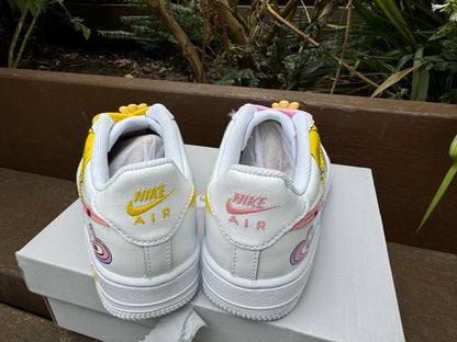 Hand Painted Air Force 1 Sneakers: Tweety Bird Cartoon Shoes AF1 white personalized gift design wedding fashion trainers anime shoes | VL91