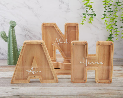 Wooden Letter Piggy Bank, Wooden Money Box, Custom Initial Coin Bank, Name Piggy Bank, Money Box, Gift for Child, Baby Boy Gift, Baby Gift
