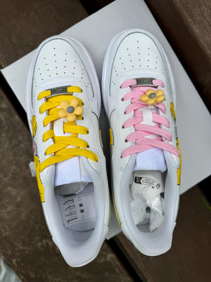 Hand Painted Air Force 1 Sneakers: Tweety Bird Cartoon Shoes AF1 white personalized gift design wedding fashion trainers anime shoes | VL91