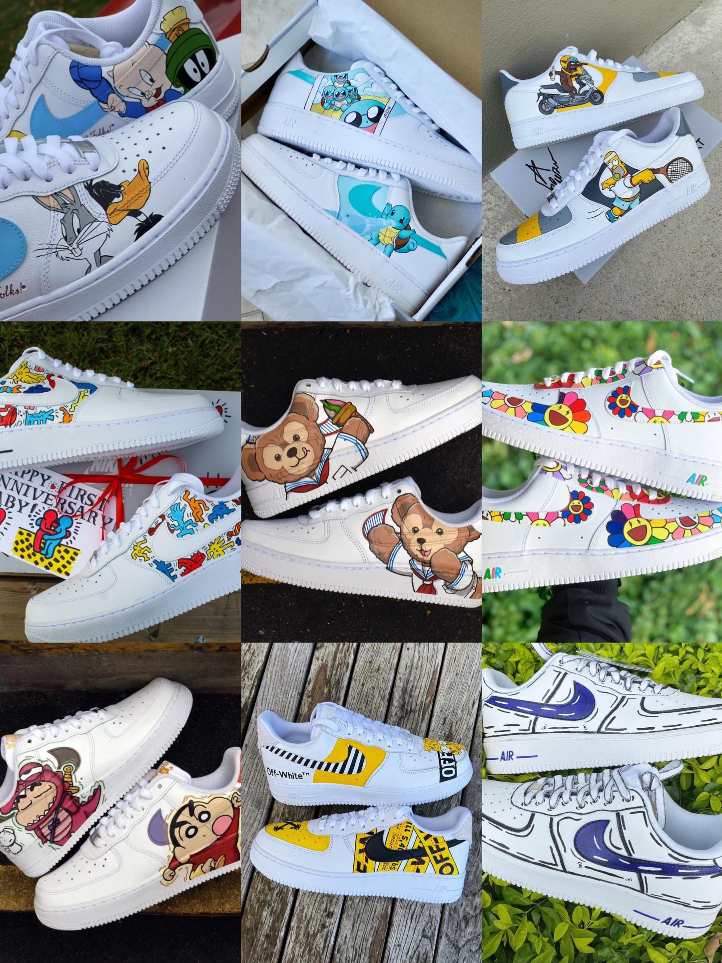 Hand Painted Air Force 1 Sneakers: Mickey Minnie Mouse Cartoon Shoes AF1 white personalized gift design wedding fashion trainers anime shoe | WU56