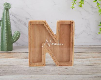 Wooden Letter Piggy Bank, Wooden Money Box, Custom Initial Coin Bank, Name Piggy Bank, Money Box, Gift for Child, Baby Boy Gift, Baby Gift