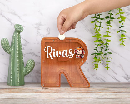 Custom Name Coin Bank,Personalized walnut piggy bank,Initial Money Box,Wood piggy bank,Unique Baby Shower Gift,Nursery Decor,Gift For Child