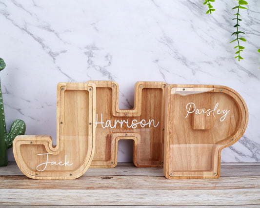 Custom Initial Coin Bank,Personalized Piggy Bank of Name,Wooden Letter Piggy Bank, Money Box,Gift for Child,Name Piggy Bank,Piggy Bank Gift