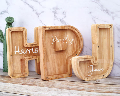 Custom Initial Coin Bank,Personalized Piggy Bank of Name,Wooden Letter Piggy Bank, Money Box,Gift for Child,Name Piggy Bank,Piggy Bank Gift