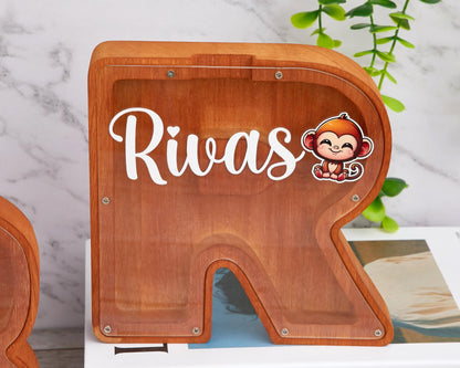 Custom Name Coin Bank,Personalized walnut piggy bank,Initial Money Box,Wood piggy bank,Unique Baby Shower Gift,Nursery Decor,Gift For Child
