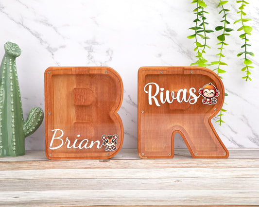 Custom Name Coin Bank,Personalized walnut piggy bank,Initial Money Box,Wood piggy bank,Unique Baby Shower Gift,Nursery Decor,Gift For Child