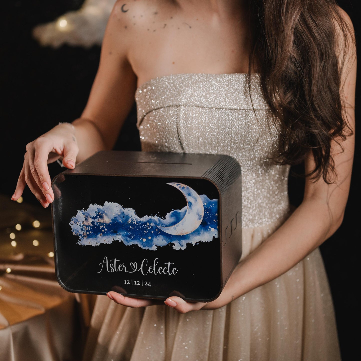 Celestial Wedding Card Box: Galaxy Theme, Custom Starry Decor
