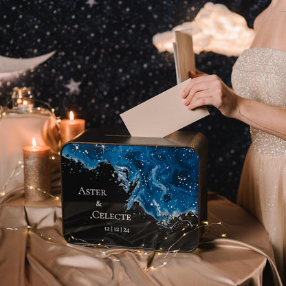 Celestial Wedding Card Box: Galaxy Theme, Custom Starry Decor