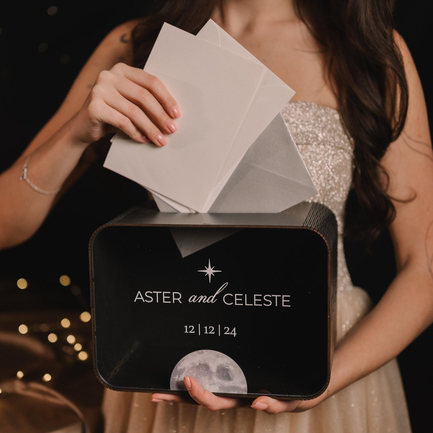 Celestial Wedding Card Box: Galaxy Theme, Custom Starry Decor