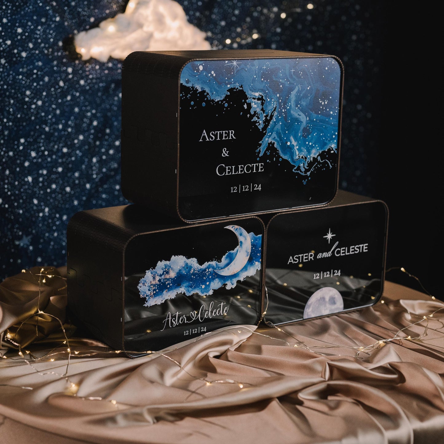 Celestial Wedding Card Box: Galaxy Theme, Custom Starry Decor
