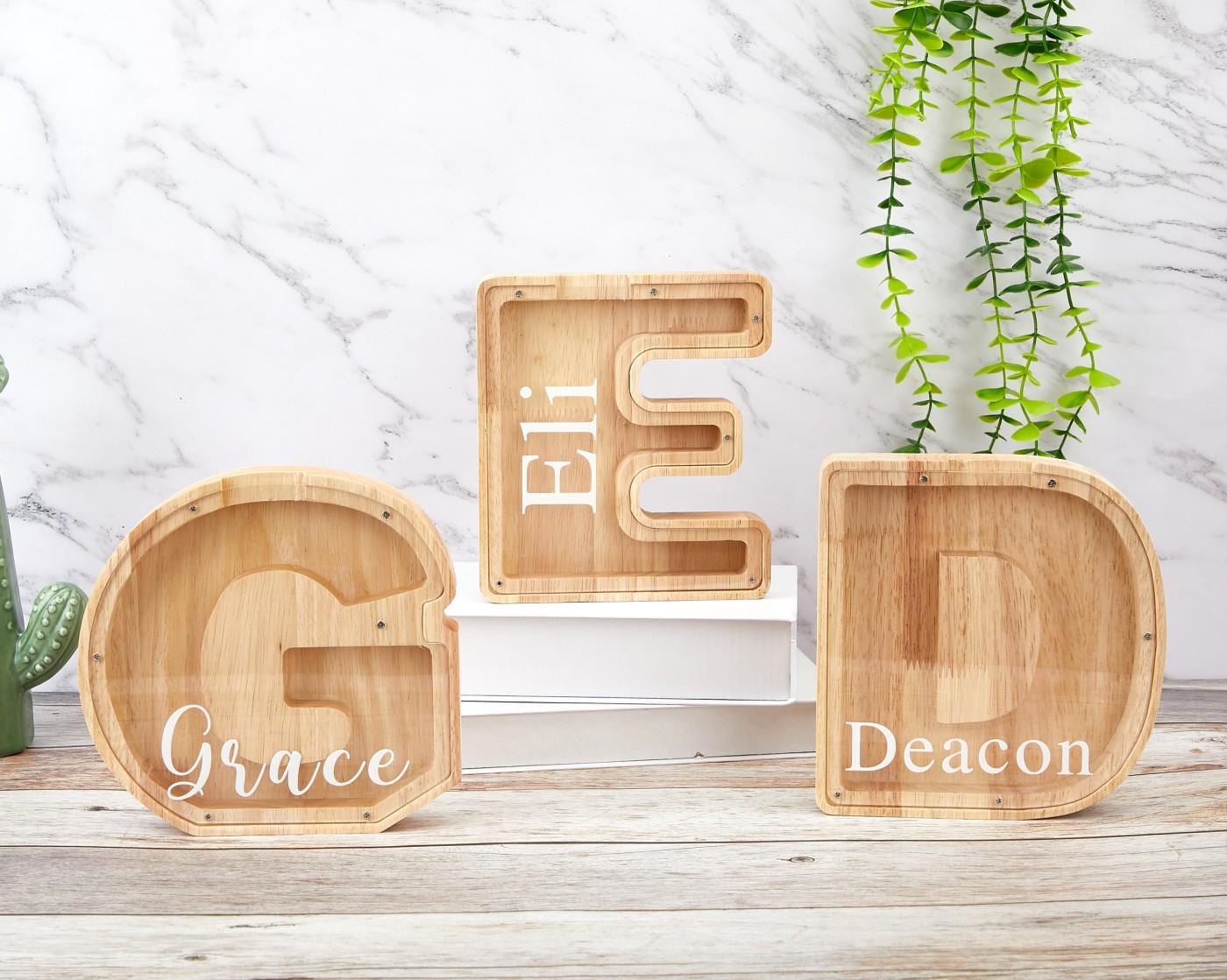 Personalized Large Wooden Kids Letter Piggy Bank, Wood Gift For Kids, Wood Alphabet Letter Bank Money Box Birthday, Custom Name Coin Bank