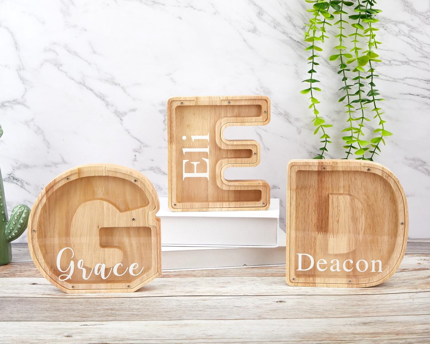 Personalized Large Wooden Kids Letter Piggy Bank, Wood Gift For Kids, Custom Name Coin Bank, Wood Alphabet Letter Bank Money Box Birthday
