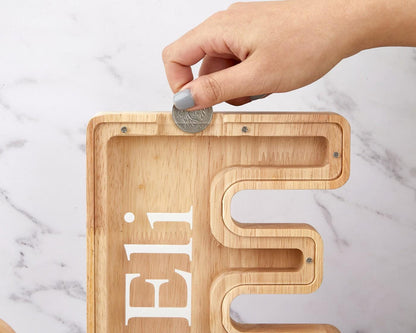 Personalized Large Wooden Kids Letter Piggy Bank, Wood Gift For Kids, Custom Name Coin Bank, Wood Alphabet Letter Bank Money Box Birthday
