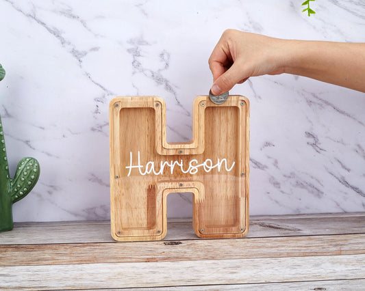 Wooden Letter Piggy Bank, Wooden Money Box, Custom Initial Coin Bank, Name Piggy Bank, Money Box, Gift for Child, Baby Boy Gift, Baby Gift